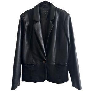 Andrew Marc / Marc New York Black Single Button Blazer Jacket Vegan Leather
